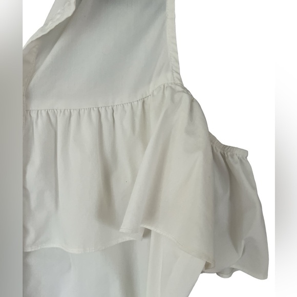 Bobeau Womens White Cold Shoulder Button Down Shirt Top - Picture 2 of 5
